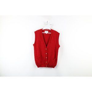 Vtg 90s Streetwear Womens Medium Kurt Cobain Knit Cardigan Sweater Vest USA Red